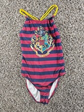 Wizarding World Harry Potter Girls Sz 10/12 One Piece Swimsuit Blue Red Striped