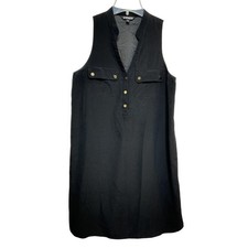 Express Dress Womens Medium Black Sleeveless V Neck Utility Pockets Button Front