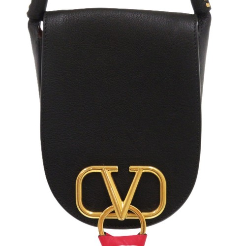 Valentino Garavani V Sling Small Saddle Leather Black 1429 Black Shoulder Bag