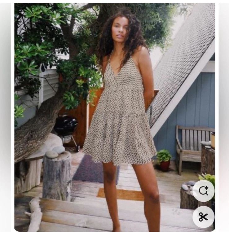 Urban Outfitters UO Beige Patterned Cotton fieldstone tiered mini dress sz S NWT - Image 3 of 4