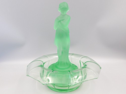 ART DECO UV GLASS CAMBRIDGE BLACK POPPY FIGURINE/FROG AND GLASS BOWL CENTREPIECE - Picture 10 of 12