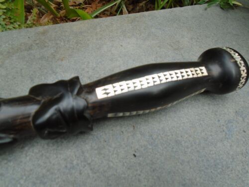 Hardwood ebony walking stick with Mop inlay and carved kings detail- lovely item - Picture 3 of 18