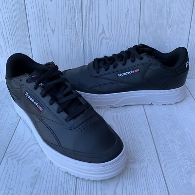 Reebok Club C Double GEO Platform Lace Up Sneakers Shoes Black White Women Sz 11