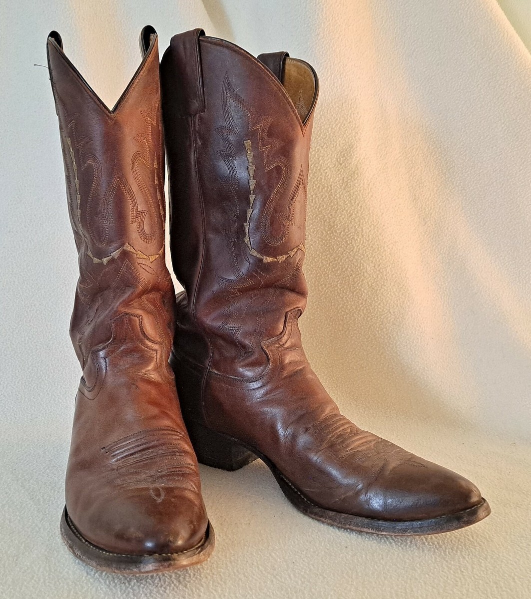 Justin 2551 Stampede Huck Brown Leather Cowboy BOOTS Mens  display picture 1