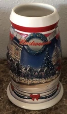 Vintage 2001 Budweiser Anheuser Busch Holiday Beer Stein Clydesdale Horses Wagon