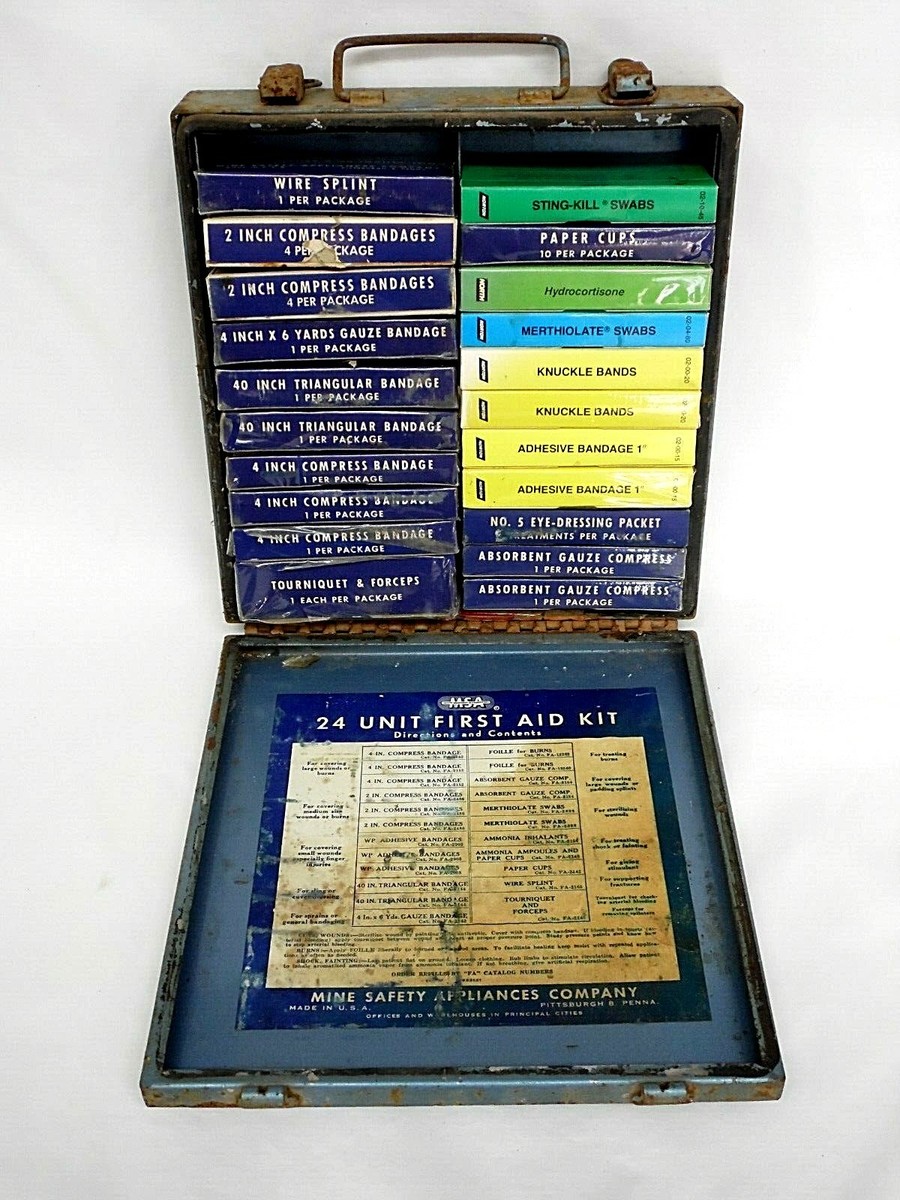 Vintage MSA Mine Safety Appliances Co First Aid Kit w/ Contents 21