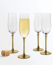 Martha Stewart Gold Stem Champagne Flutes Set of 4, NEW!!!!!