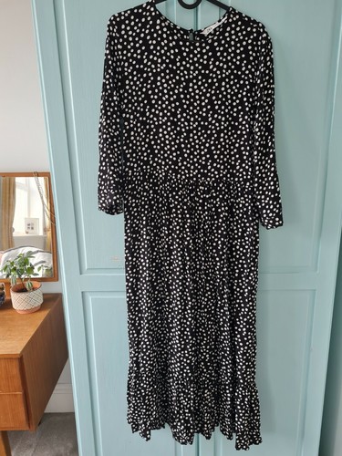 Zara Negro Y Blanco Manchada lunares que Midi Maxi vestido largo Blogger  Talla S | eBay