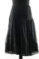 Rene Lezard Pleated Skirt Skirt 34 Black Plain Sequined Midi 100% Silk