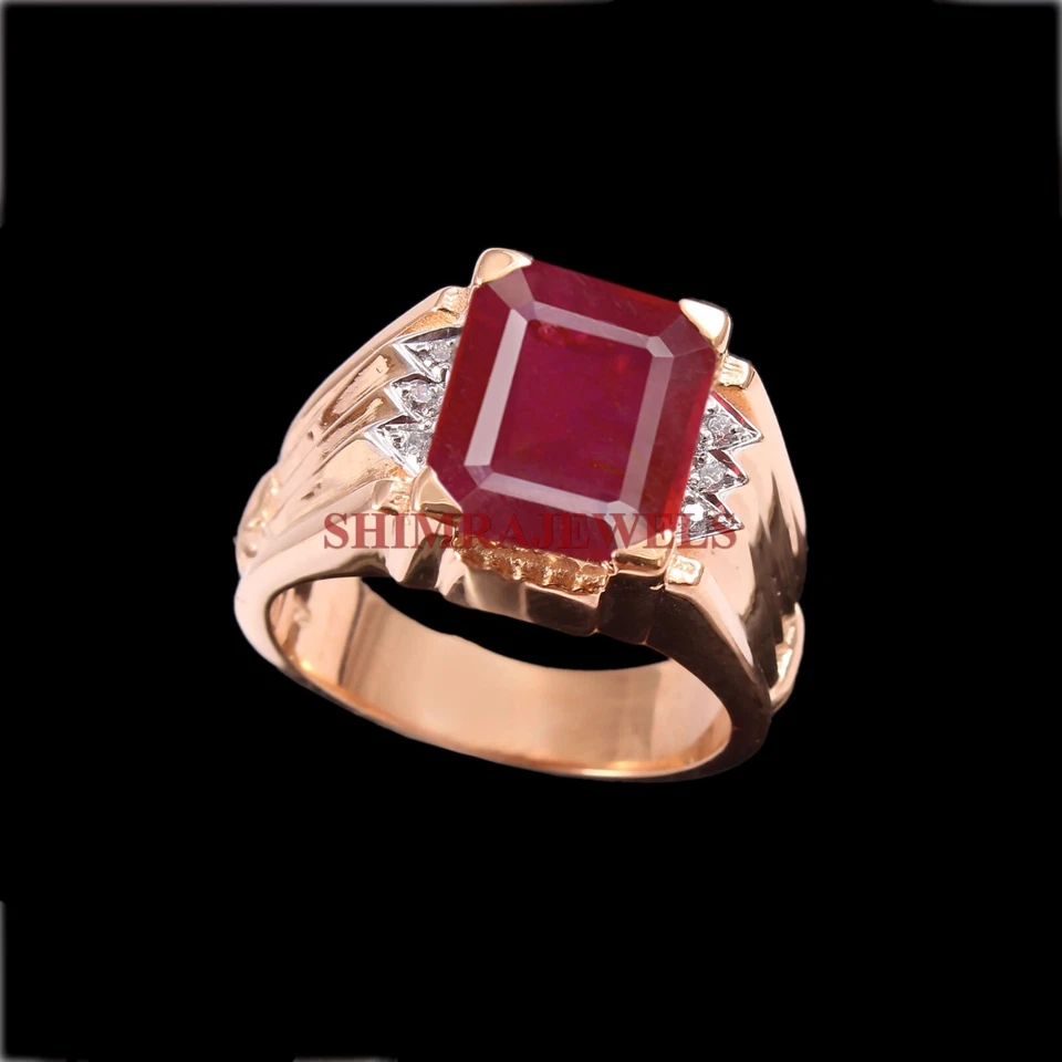 Heizbar Rubin Edelstein Mit 18K Vergoldet Silber Ring für Herren #208 - Bild 3 von 4