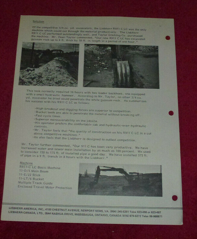 Vintage Liebherr Job Report #119 R911 Backhoe Black Hills SD 