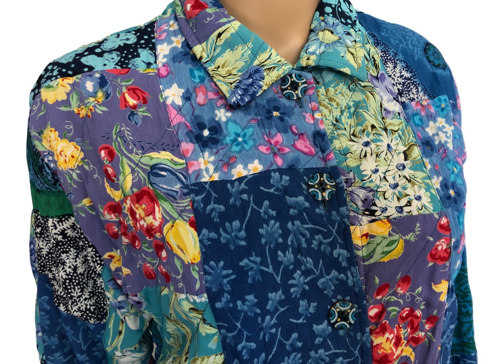 vtg Casual Studio Patchwork Button Jacket Sz S Ha… - image 7