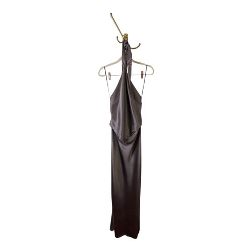 Retrofete Ester Gown Maxi Dress Halter Neck Draped Satin Tie Back Charcoal Sz M - Picture 5 of 18