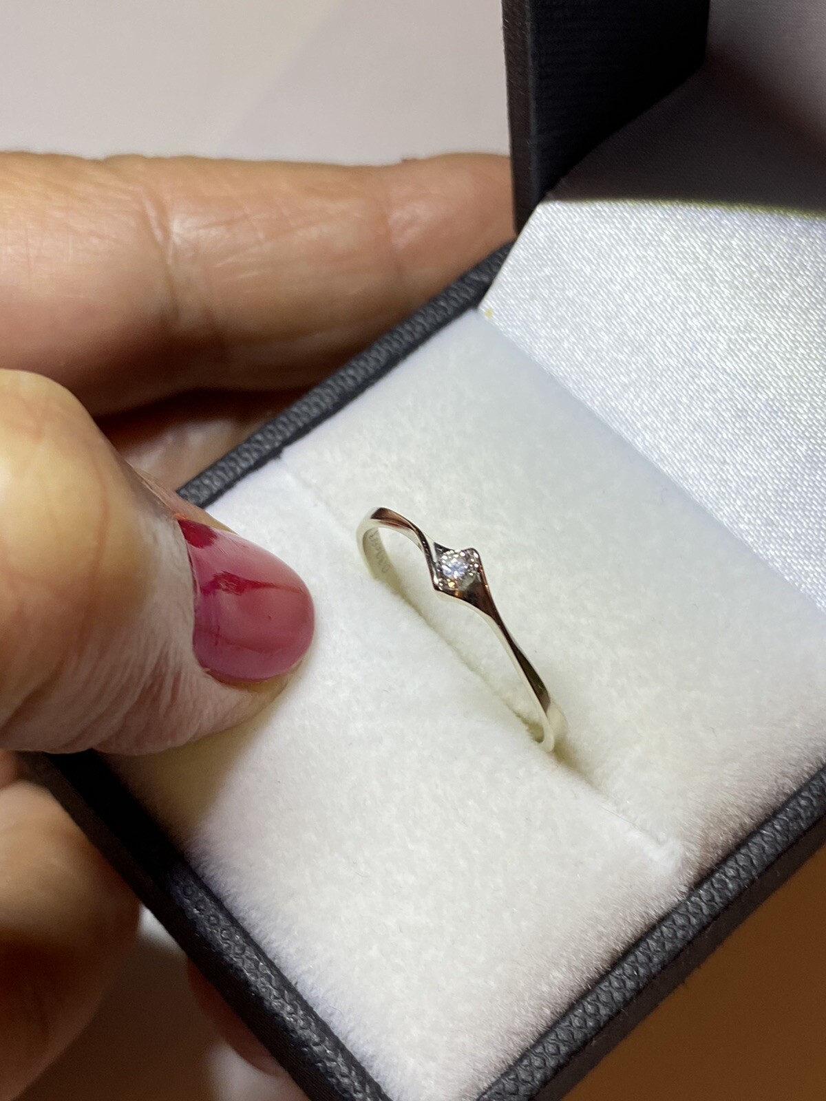 Diamond Solid 18K White Gold Thin Ring - image 1