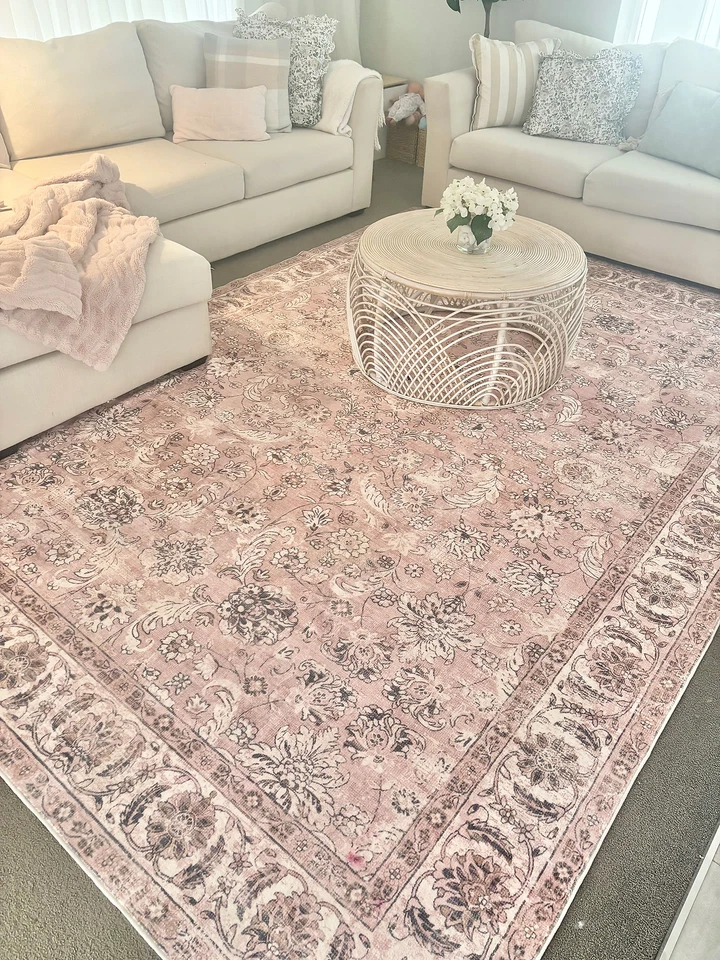 Deal Extra Large Rug Pink Blue Grey Runner Distressed Retro Washable Soft Carpet - image 4 of 4