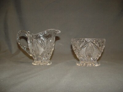 Beautiful Vintage Brilliant Cut Heavy Lead Crystal Glass Sugar Bowl and Creamer