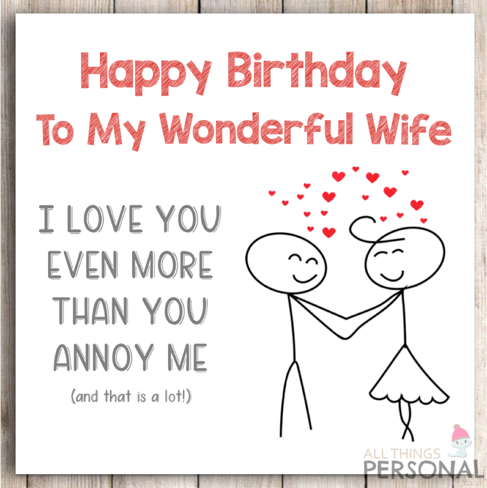 Funny Birthday Card for Wife from Husband Joke Birthday Card Humour Banter Rude