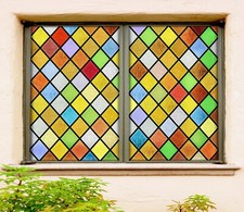 3D Yellow Rhombus ZHU393 Window Film Print Sticker Cling Stained Glass UV Zoe