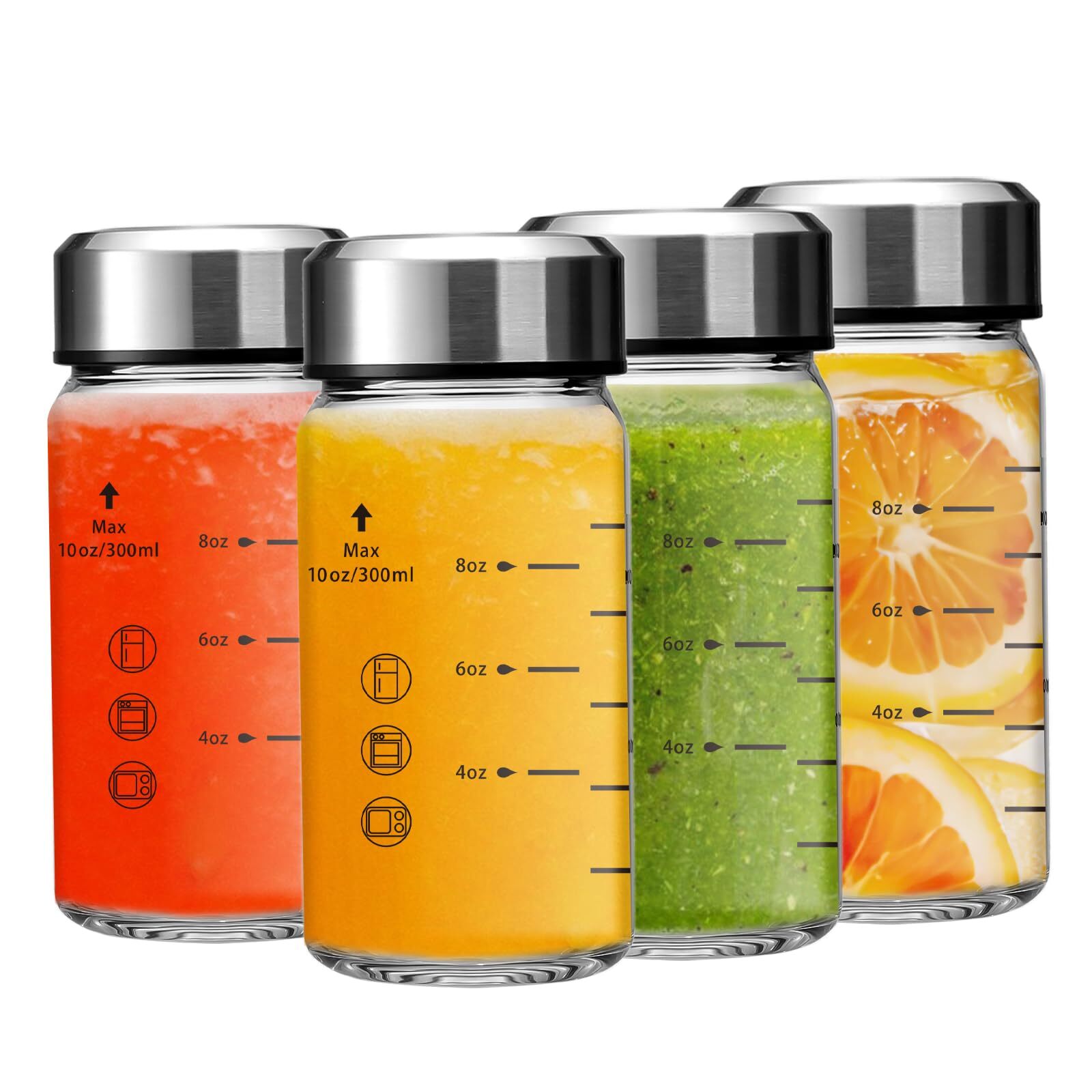 4 Pack Wide Mouth Glass Bottles With Lids Bpa Free Stainless