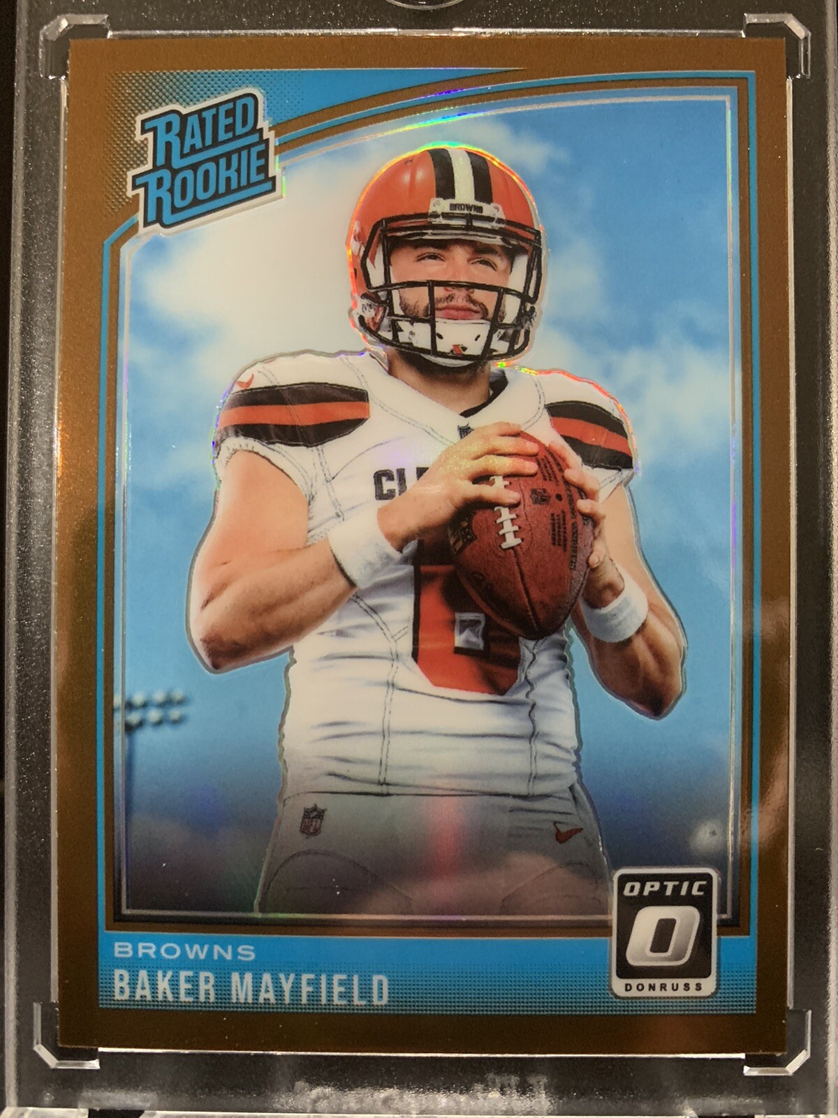 2018 DONRUSS OPTIC BAKER MAYFIELD BRONZE PRIZM RATED ROOKIE RC #153 GM MT COND