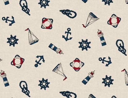 NATURAL CREAM NAUTICAL BOATS NAVY BLUE ANCHOR PVC PLASTIC OIL VINYL TABLE CLOTH