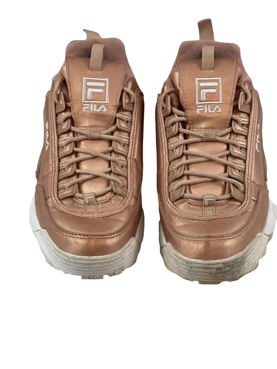 FILA Women s Disruptor II Premium Metallic Faux Leather EVA Chunky Sneaker Sz 8