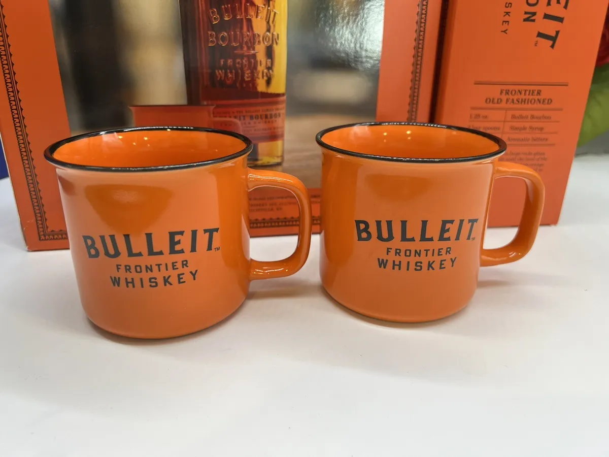 Lot Of 2 Bulleit Bourbon Frontier Whiskey 12 Oz Orange Ceramic Mug Coffee  Cup