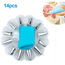 Silicone Bags Icing Piping Cream Pastry Cake Decorating Steel Nozzles 14 Pcs Set