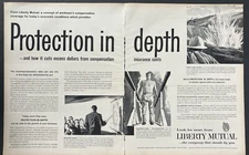 1958 Liberty Mutual Protection in Depth Workmen's Comp. B&W Vintage Print Ad