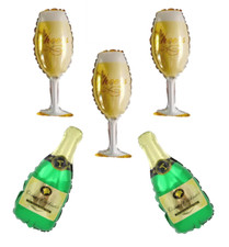 5pcs Mix Mini Champagne bottles and glasses Air Fill Foil Party Decoration green