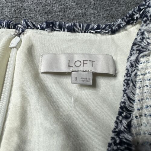 Loft Dress Textured Size 8 Cream With Blue Denim Fringe Trim. - Picture 2 of 7