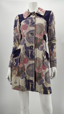 Custo Barcelona Purple Printed Perforated Trench Coat Size| XS