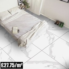 Roman White Marble Effect Porcelain Satin Finish Large Floor 80x80cm Tiles