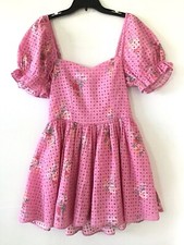 LOVE SHACK FANCY Pink Altima Floral Eyelet Puff Sleeve Mini Dress S Reg $395
