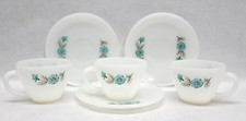 Vintage Fire King Cup  Saucer Set of 3 Bonnie Blue Milk Glass Corn Flowers