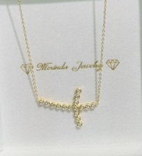 14k Solid Yellow Gold Link Chain Cross Necklace Natural Diamond 0.13ct