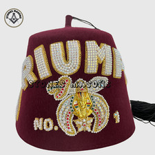 Masonic Shriner Fez Hat Custom Hand Embroidery with Rhinestones Work