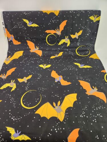 Bellatrix the Bat Black Cotton Fabric Alexander Henry Halloween Yellow Moon BTY