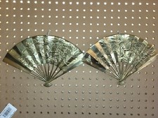 Set Pair 2 Vintage Solid Brass Oriental Style Hand Fan Phoenix Dragon Wall Decor