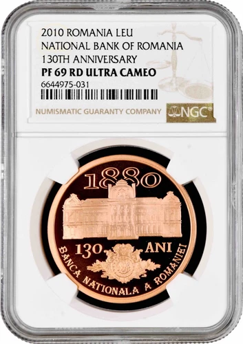 Romania 1 leu 2010, NGC PF69 UC, "130th Anniversary - National Bank of Romania"