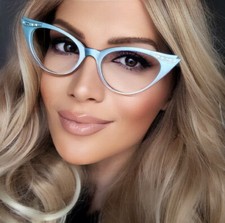50s Vintage Style Rockabilly Cat Eye Ombre Demi PinUp Clear Eyeglasses Frames SM
