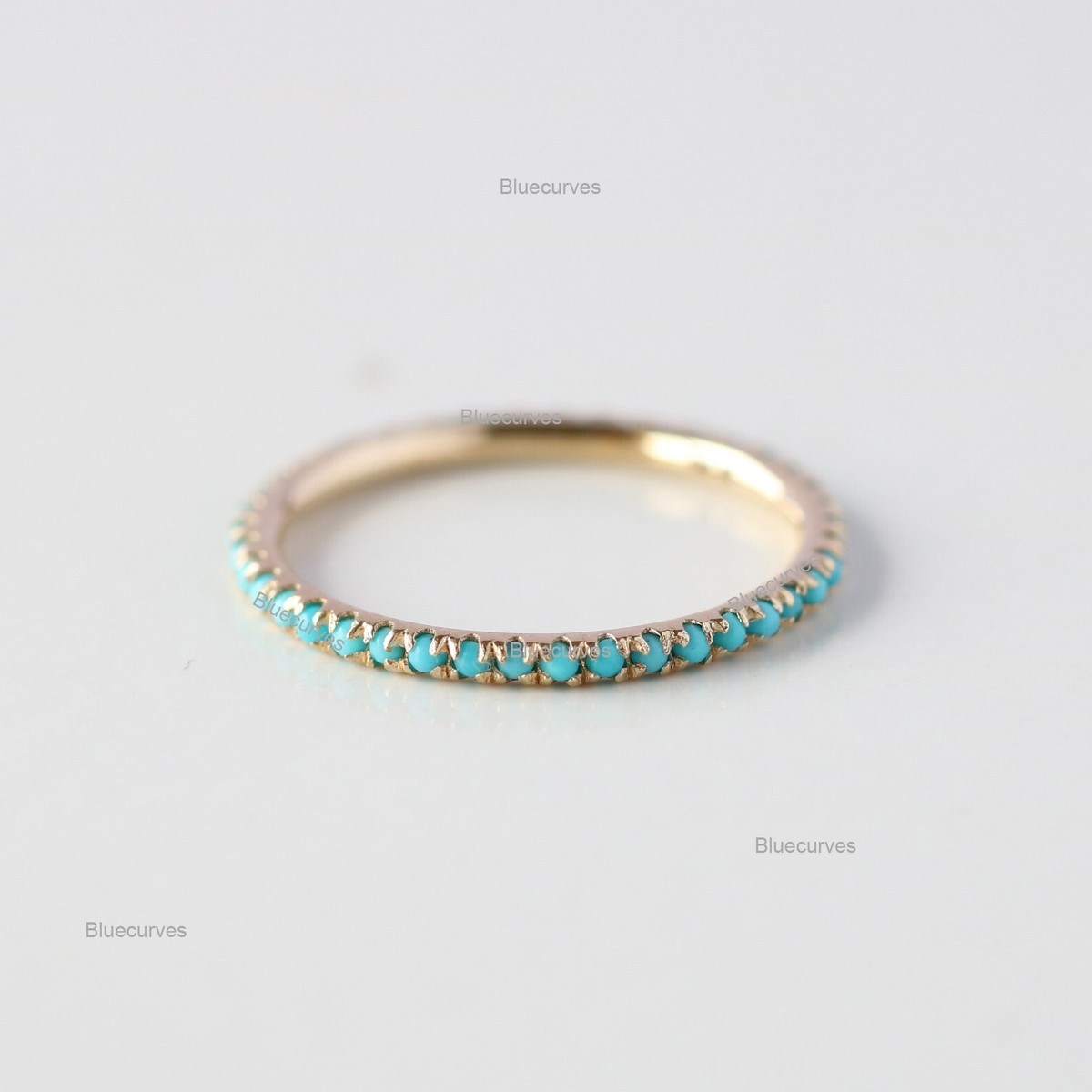 18k Solid White Gold Arizona Turquoise Full Eternity Band Ring