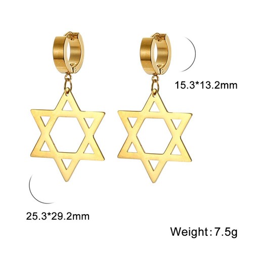 Star of David Pendant Earrings Circle Drop Earring Stainless Steel Clip Vintage - Picture 11 of 11