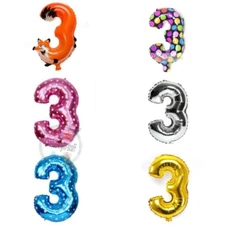 16" 3rd Birthday Party Number Foil Balloon Air Fill Pink Blue Gold Silver Animal