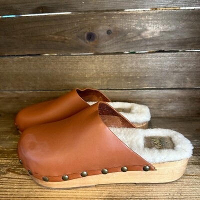 New Womens Beek Mallard Shearling Fur Brown Leather Slides  display picture 3