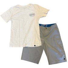 Quiksilver Boys White Shirt And Gray Shorts Set Size M/12 26"