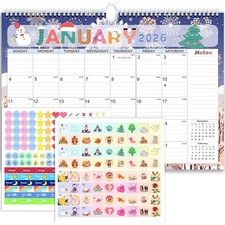 2026 Wall Calendar Large 17x12 with Stickers Thick Paper Anti Ink Bleed Ample