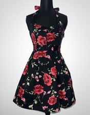 Halter Pin Up Mini Dress Black W/ Roses Size Small Petite Homecoming Prom Dress 
