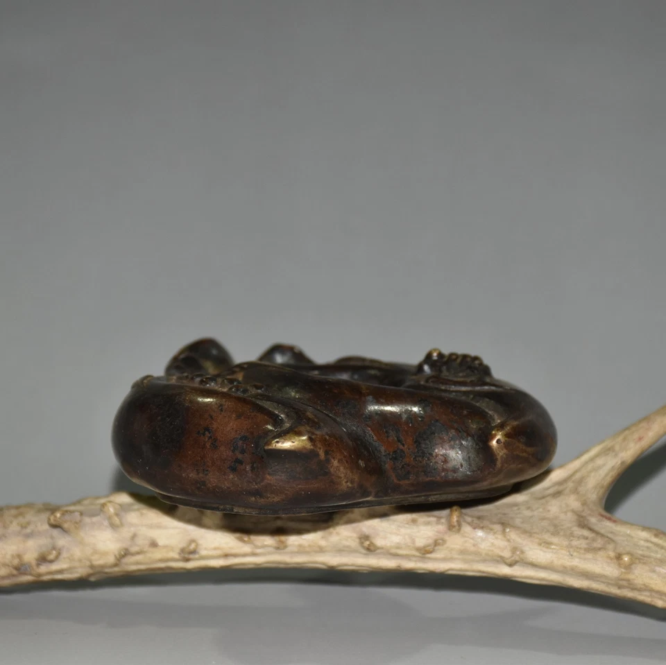 Cepillo de melocotón murciélago bronce marcado antiguo de 3,5" China envío gratuito Foto 4 de 4