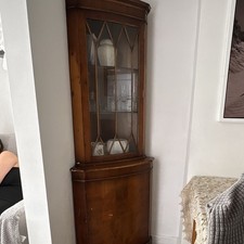 Brown Wooden Corner Display Cabinet, 2 Glass Doors, Shelves 180x60x50cm